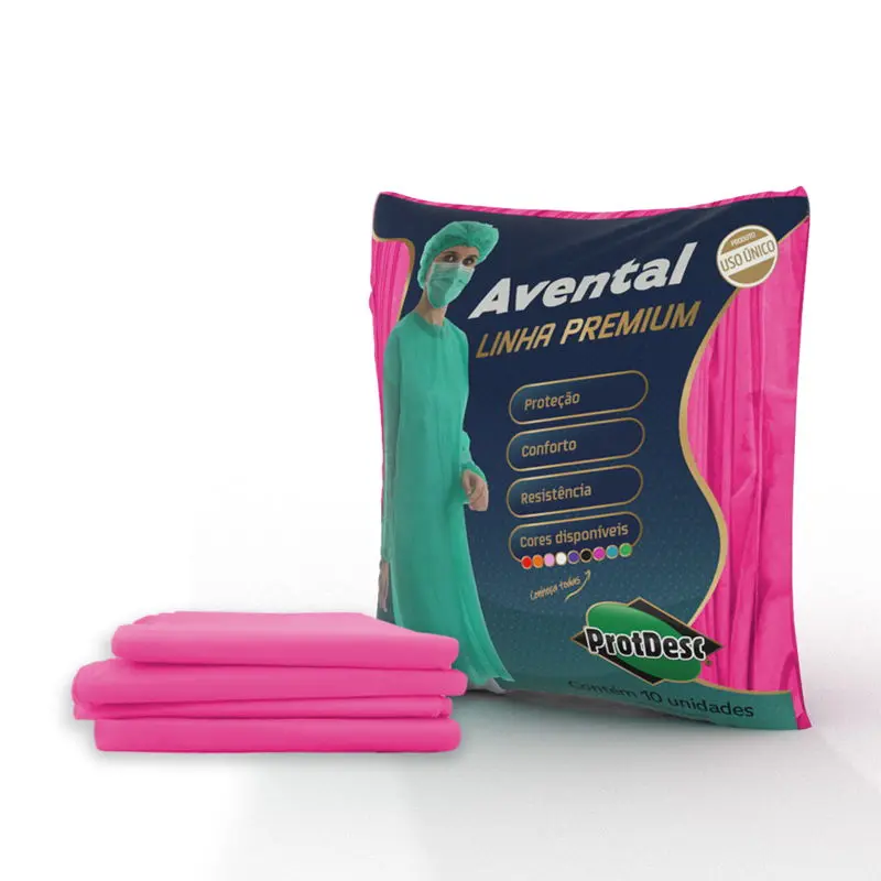 [132] AVENTAL MANGA LONGA 20G ROSA PINK PROTDESC  10 UN
