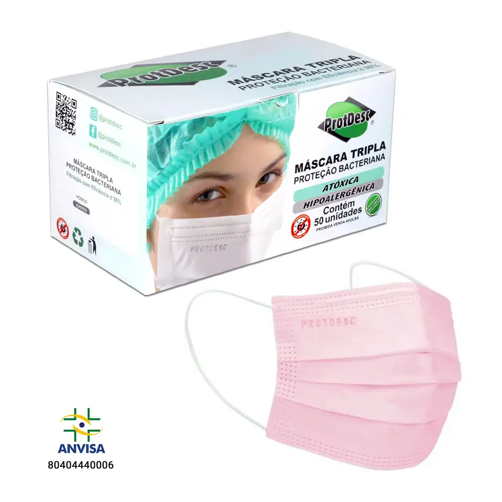 [177] MASCARA TRIPLA ELASTICO ROSA PROTDESC CX 50 UN